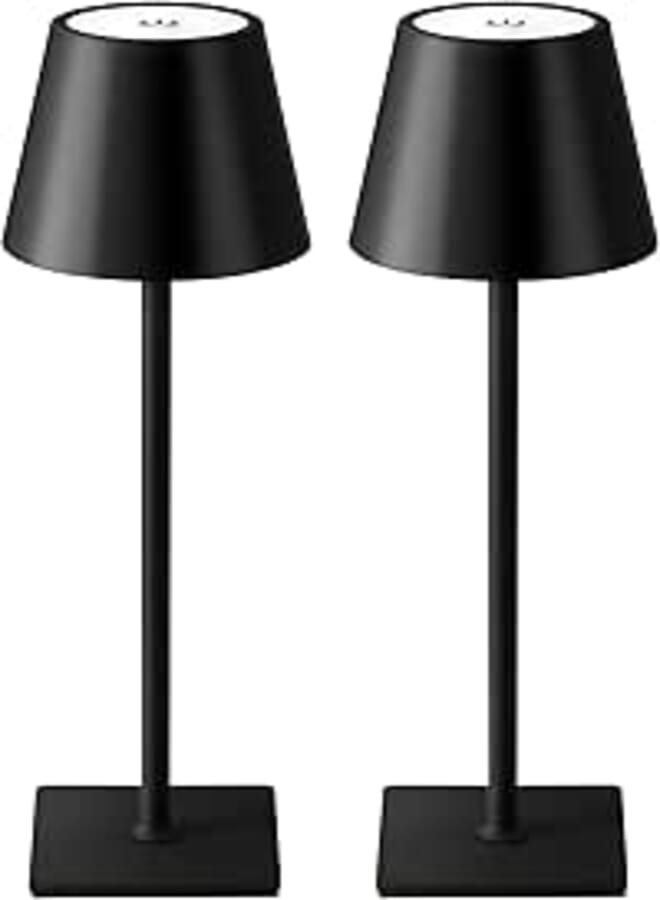 KDG 2 Pack Cordless Table Lamp,Portable LED Desk Lamp, 5000mAh Battery Operated, 3 Color Stepless Dimming Up, for Restaurant/Bedroom/Bars/Outdoor Party/Camping/Coffee Shop Night Light(Black)